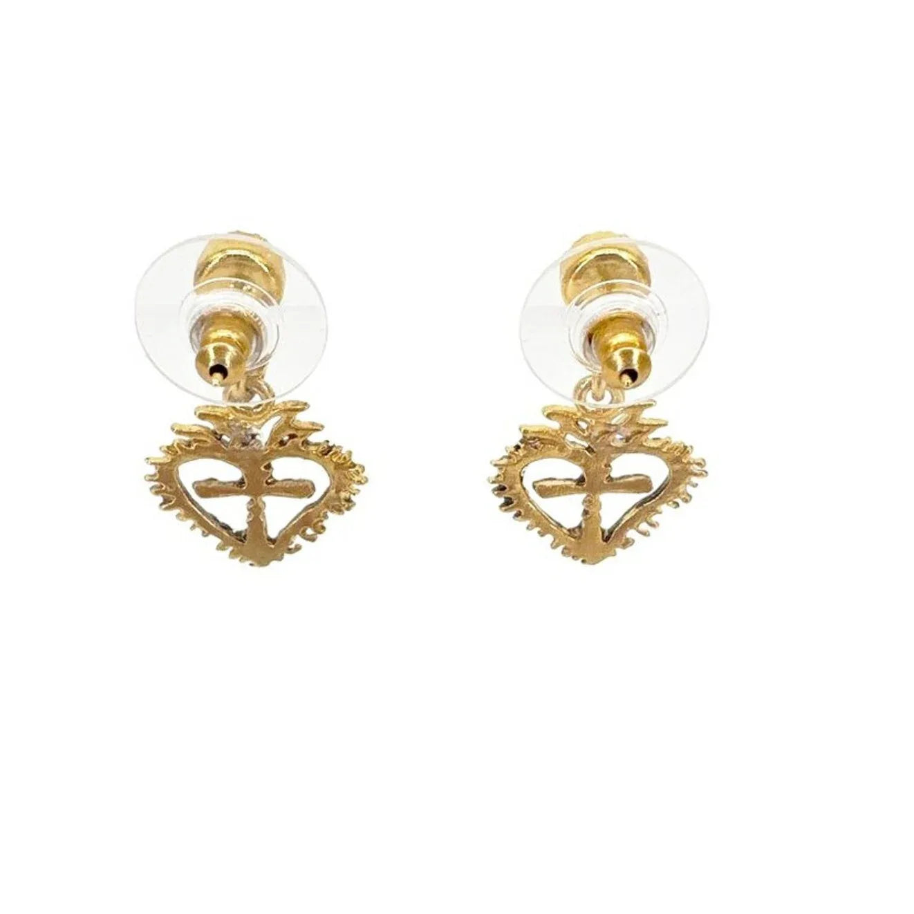 VIRGINS SAINTS & ANGELS VSA Queen of Hearts Crystal Drop Post Earrings in Gold - flyKAMP