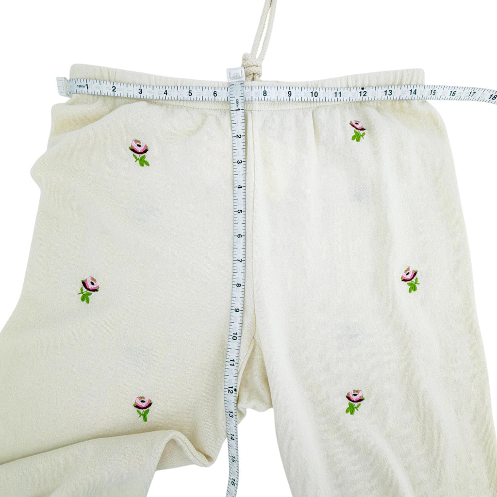 THE GREAT. The Stadium Sweatpant. Washed White with Embroidered Roses 1|S The Great.