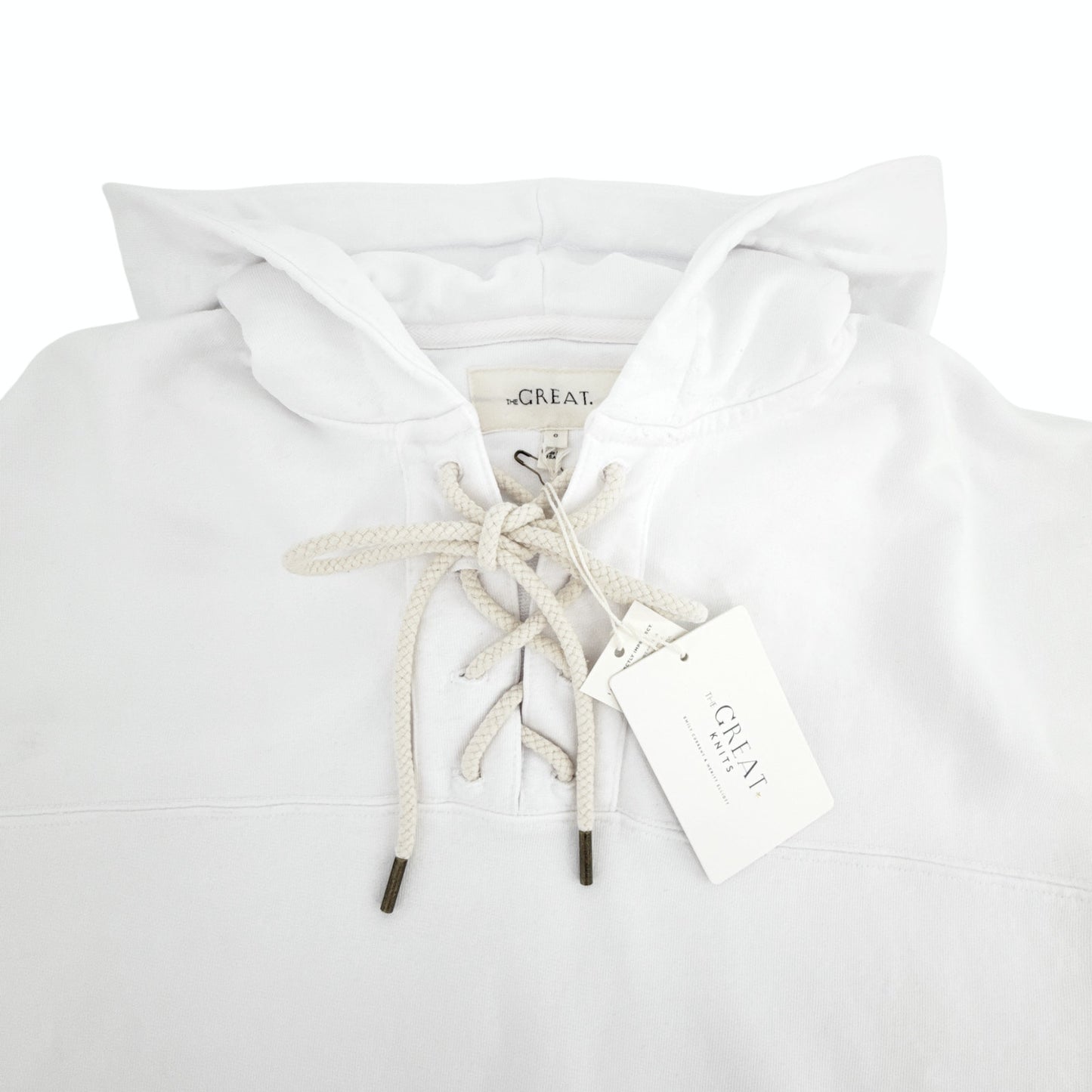 THE GREAT. The Lace Up Hoodie. In True White 0|XS