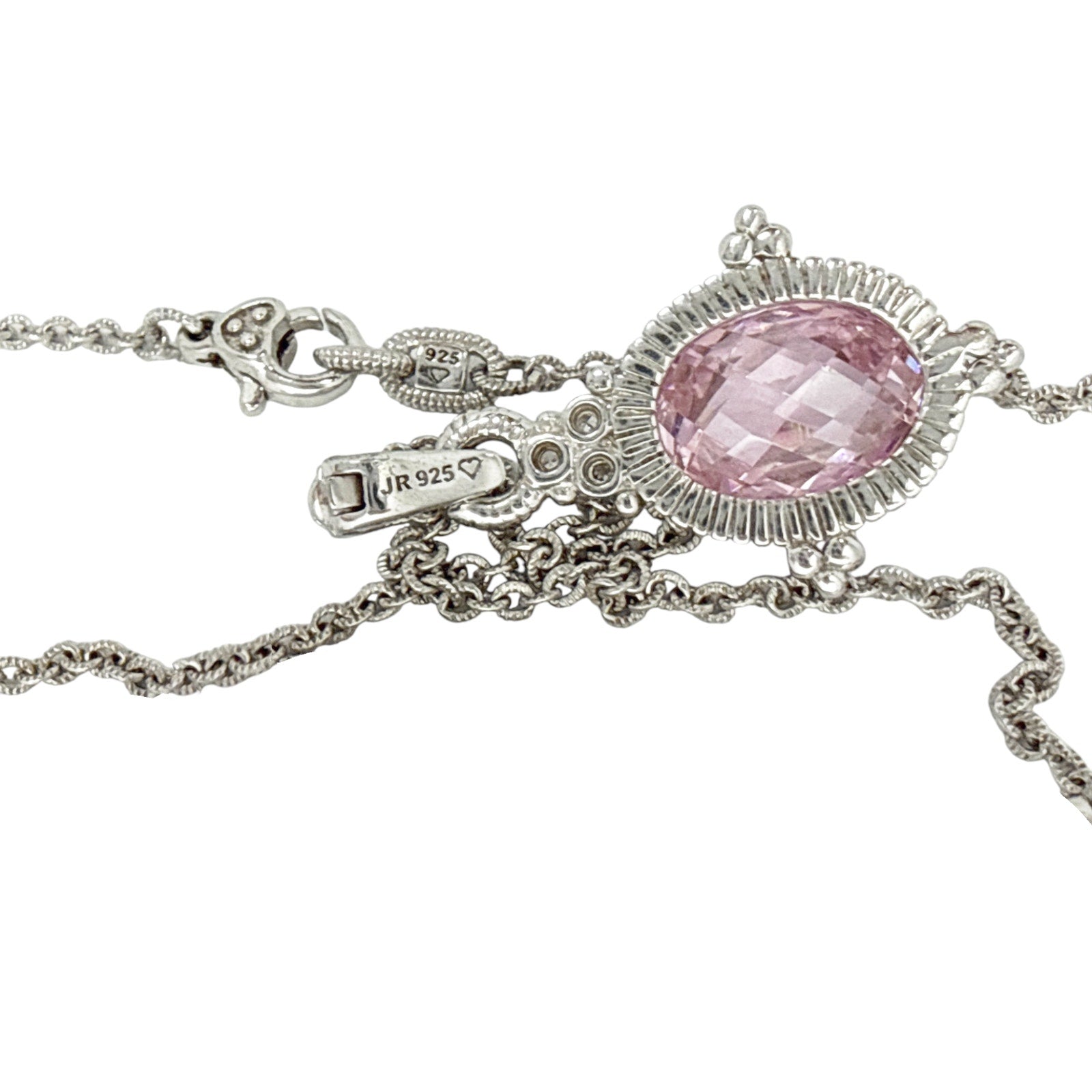 JUDITH RIPKA Sterling Silver Crystal Station Pendant Necklace with Pink CZ Judith Ripka