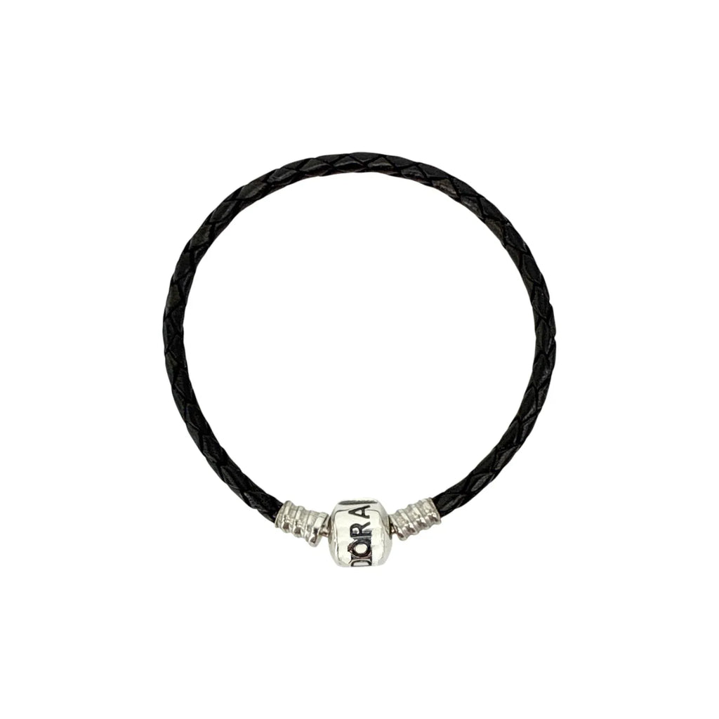 PANDORA Moments Woven Leather Bracelet with Silver Clasp in Black 17cm - flyKAMP