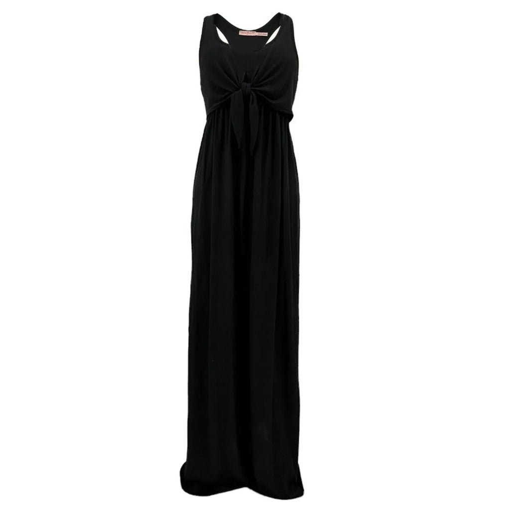 JUICY COUTURE Viscose Linen Jersey Tie-Front Maxi Dress in Black XS - flyKAMP