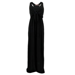 JUICY COUTURE Viscose Linen Jersey Tie-Front Maxi Dress in Black XS