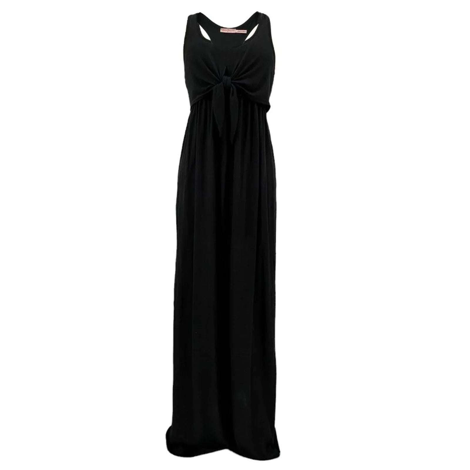 JUICY COUTURE Viscose Linen Jersey Tie-Front Maxi Dress in Black XS - flyKAMP