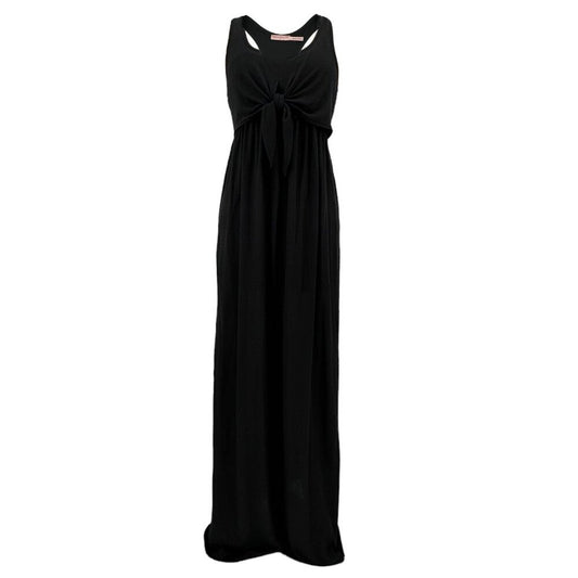 JUICY COUTURE Viscose Linen Jersey Tie-Front Maxi Dress in Black XS