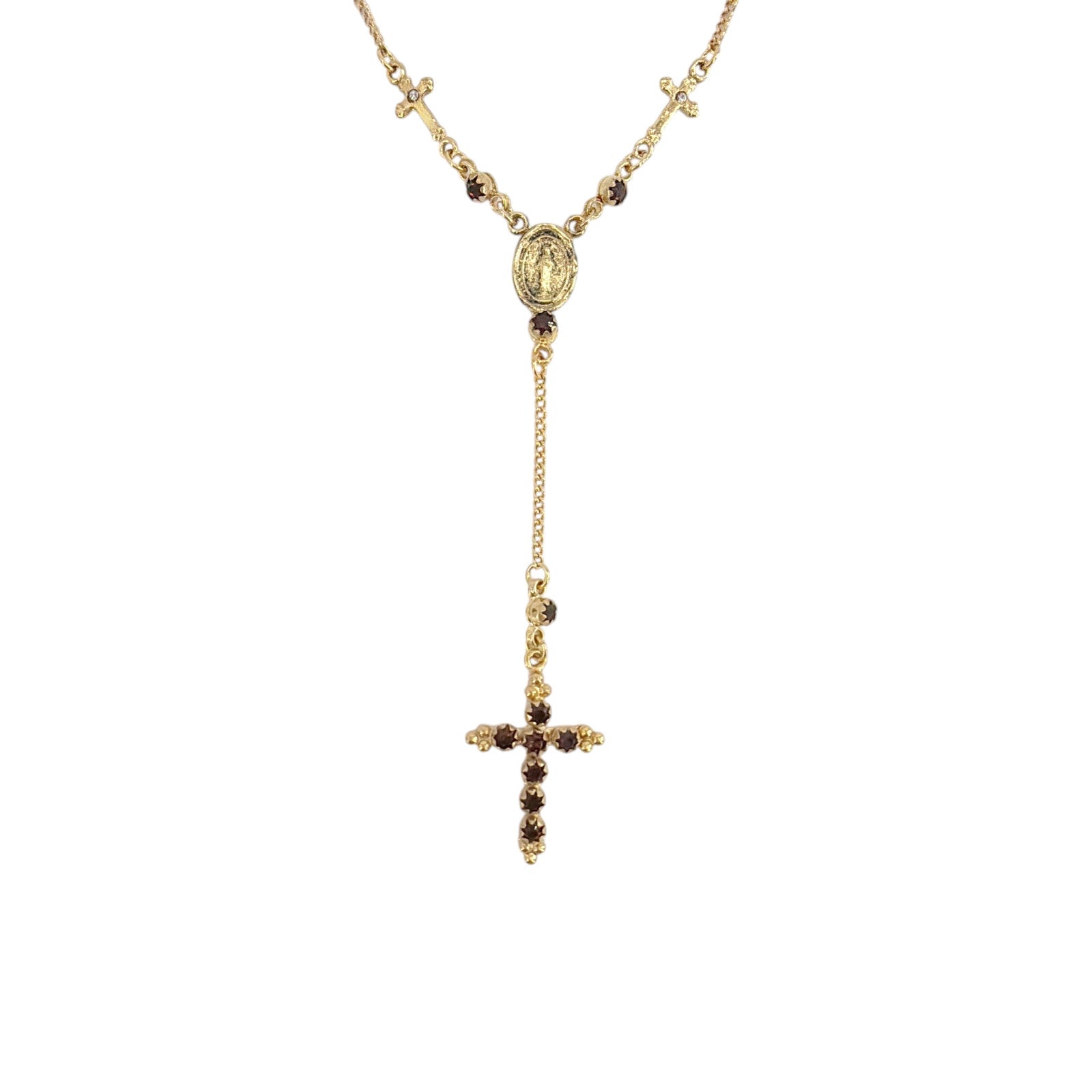 VIRGINS SAINTS & ANGELS VSA Maddie Rosary Necklace in Gold & Burgundy Virgins Saints & Angels