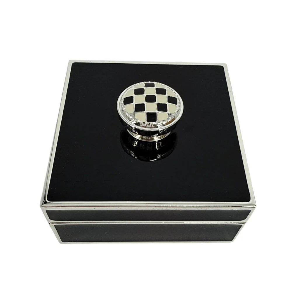 MACKENZIE-CHILDS Black Silver Plated Trinket Box with Check Knob - flyKAMP