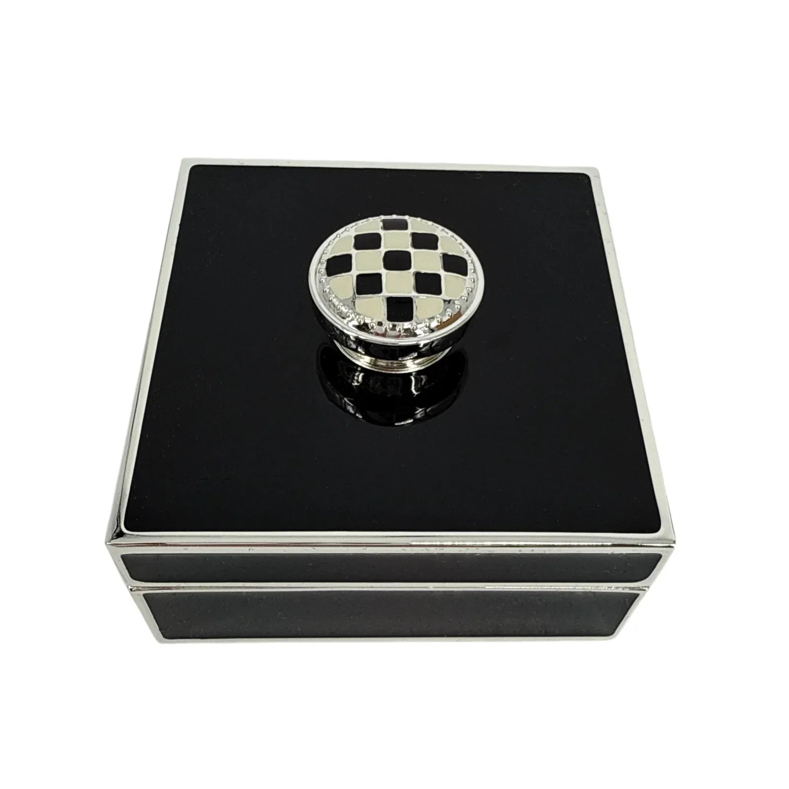 MACKENZIE-CHILDS Black Silver Plated Trinket Box with Check Knob - flyKAMP