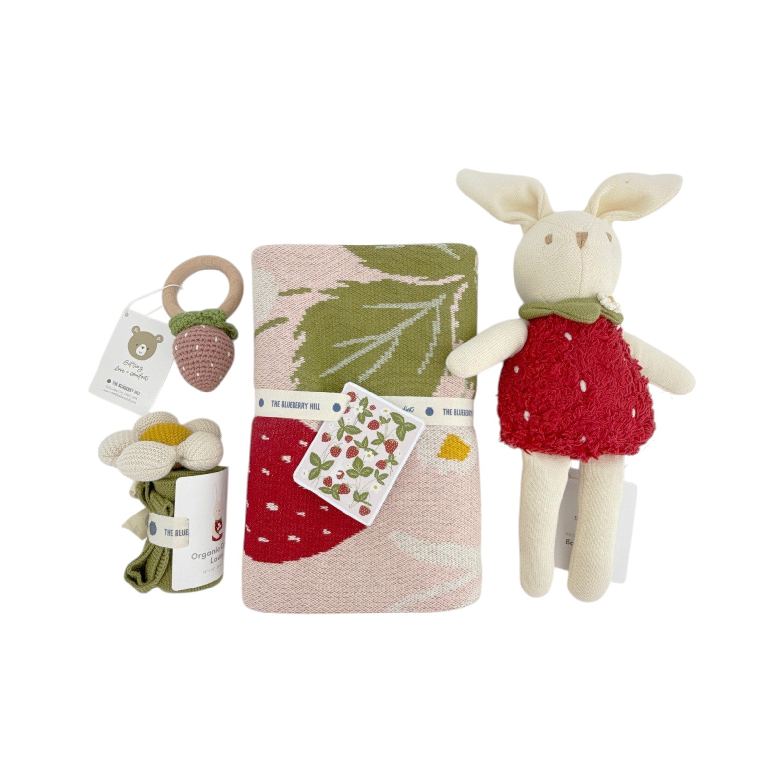 THE BLUEBERRY HILL Strawberry Bunny Baby Gift Basket: Wicker Suitcase The Blueberry Hill