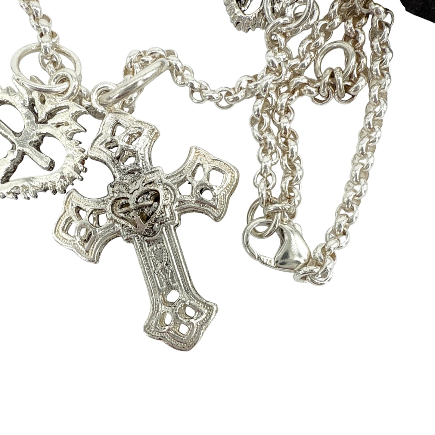 VIRGINS SAINTS & ANGELS VSA Basilica Cross & Sacred Heart Charm Necklace Silver