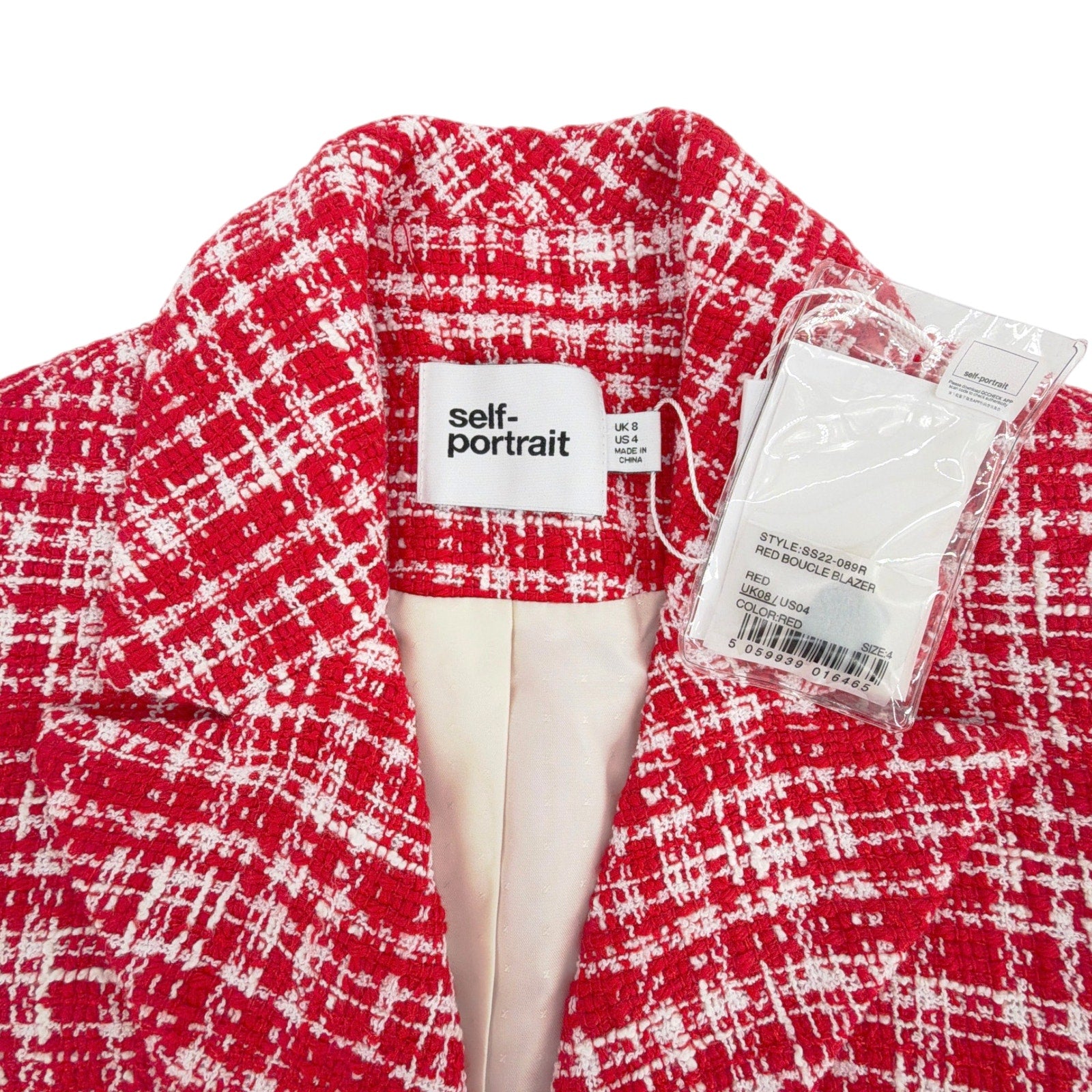 SELF-PORTRAIT Bouclé Checked Blazer in Red Self-Portrait