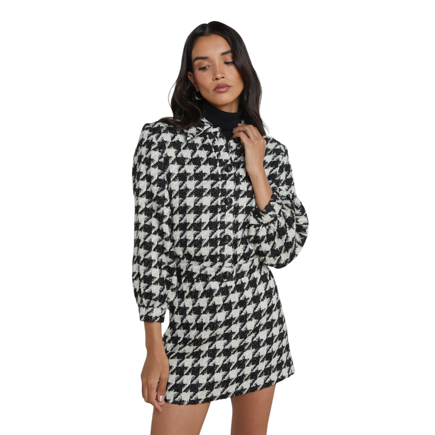 L'AGENCE Bridges Crop Jacket in Ecru Black & Gold Houndstooth 4|S