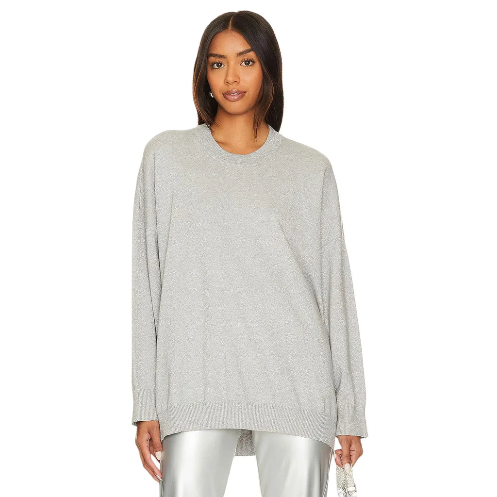 SHOW ME YOUR MUMU Classic Crewneck Sweater Silver Metallic XS - flyKAMP