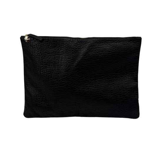 CLARE V. Oversized Laptop Clutch in Black Pebble