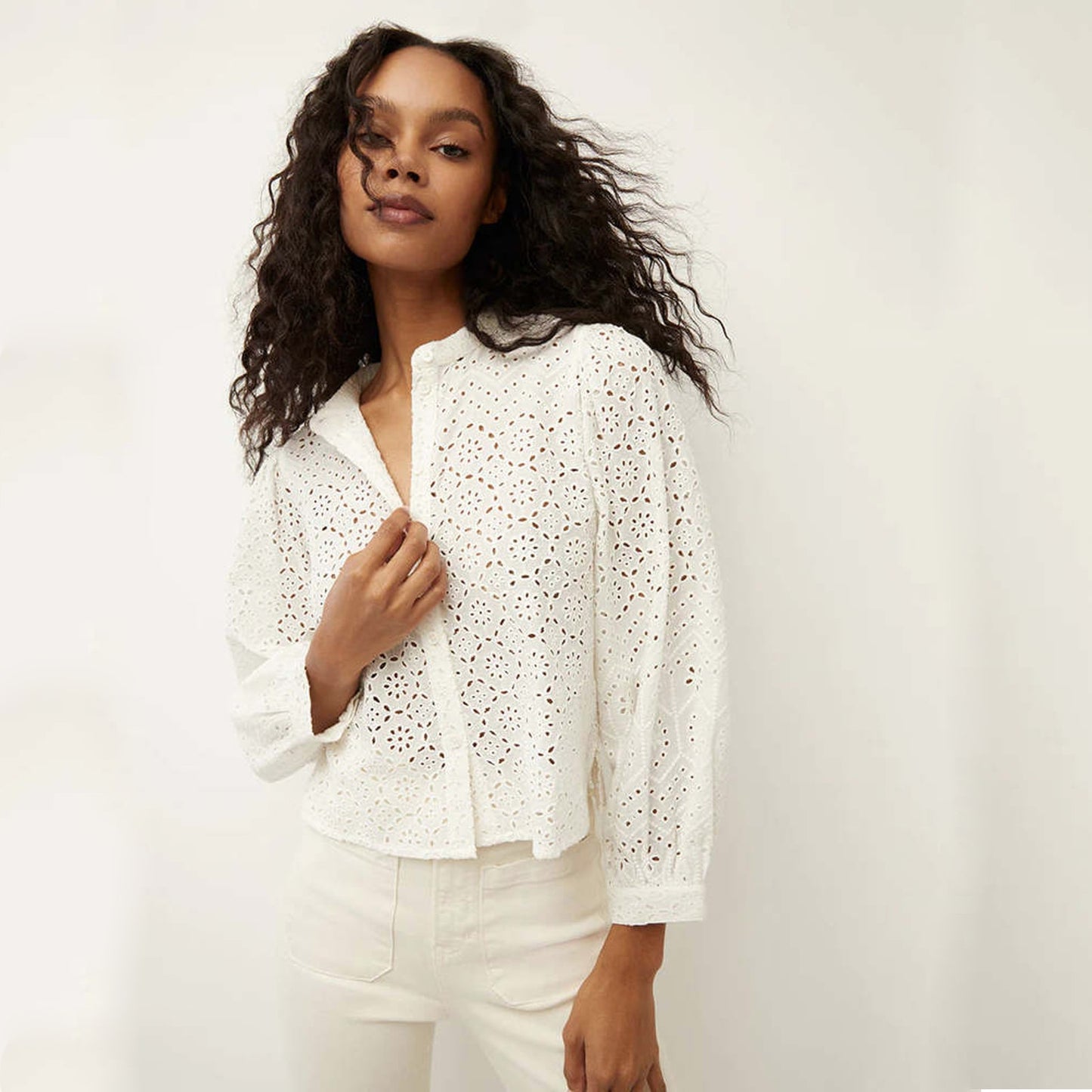 VERONICA BEARD Vitale Eyelet Top 6|M