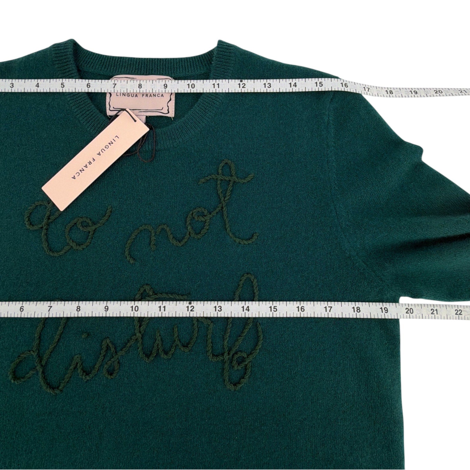LINGUA FRANCA Do Not Disturb Cashmere Crewneck Sweater in Hunter M LINGUA FRANCA