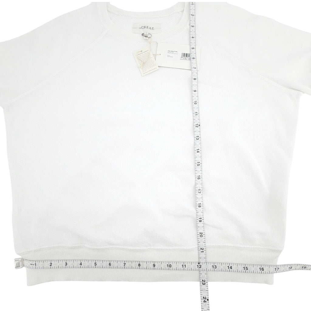 THE GREAT. The Short Sleeve Sweatshirt in True White 0|XS The Great.