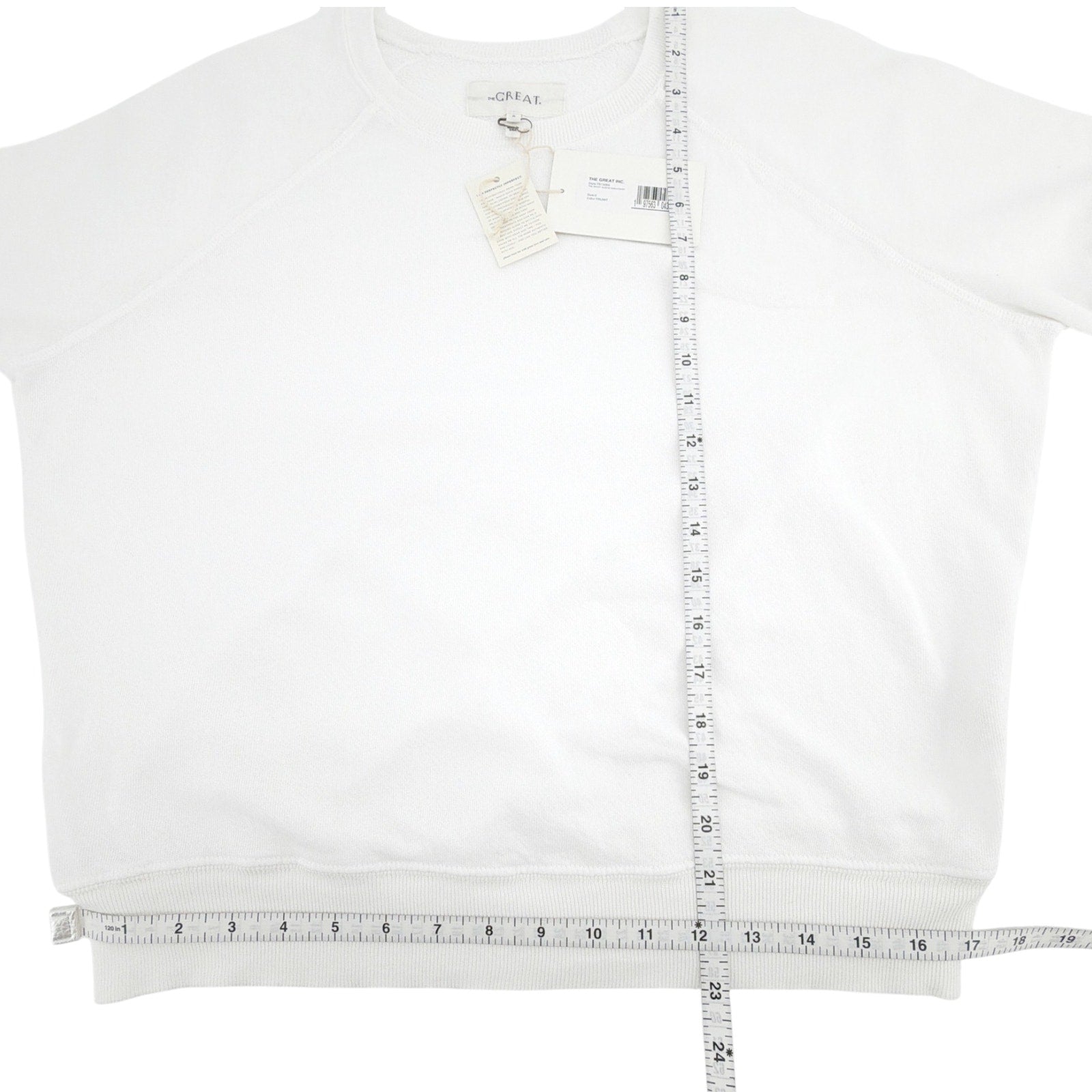 THE GREAT. The Short Sleeve Sweatshirt in True White 0|XS The Great.