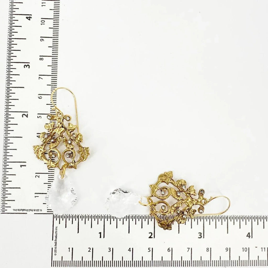 VIRGINS SAINTS & ANGELS VSA Vine Drop Earrings in Gold & Clear Crystal - flyKAMP