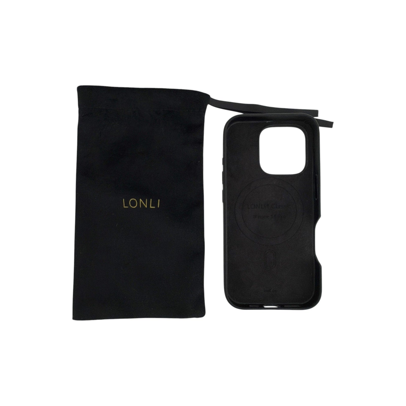 LONLI Leather Phone Case for iPhone 16 Pro in Black Lonli