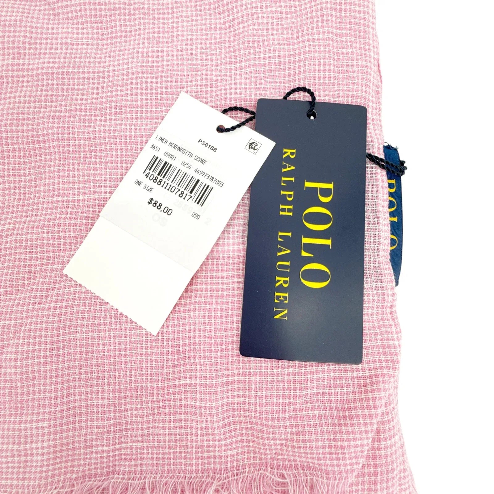POLO RALPH LAUREN Micro-Houndstooth Linen-Cotton Scarf in Pink & White - flyKAMP