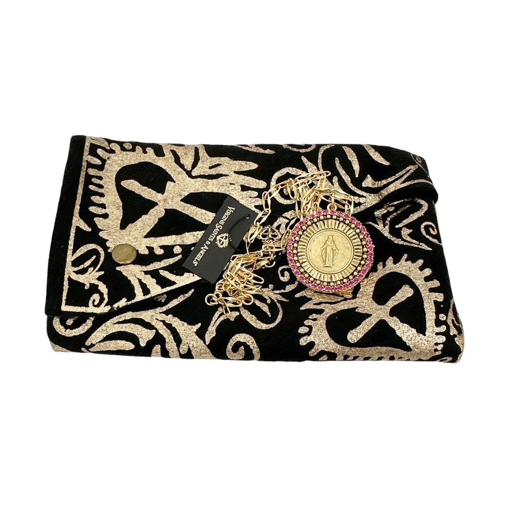 VIRGINS SAINTS & ANGELS Disco Virgin Charm Necklace Gold & Fuchsia - flyKAMP