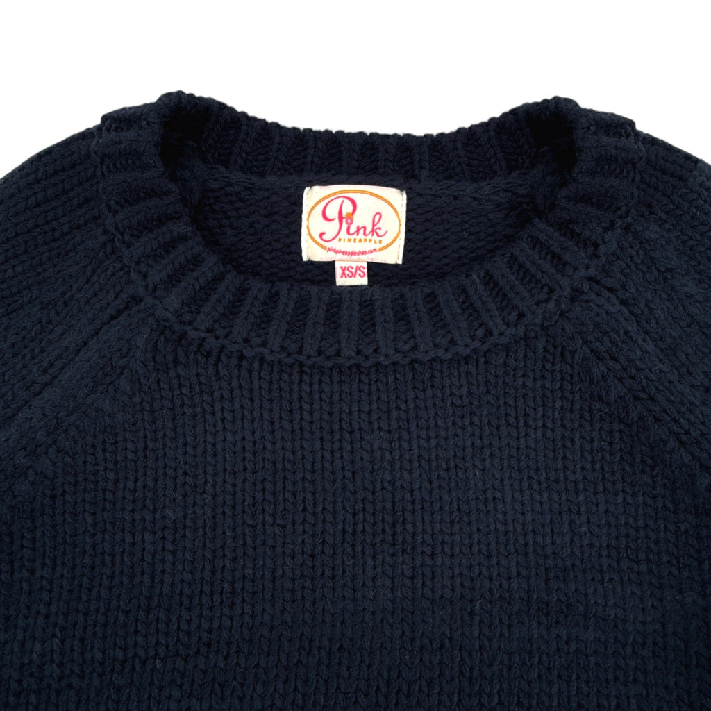 PINK PINEAPPLE Crop Vintage Acrylic Flag Sweater in Navy XS/S Pink Pineapple