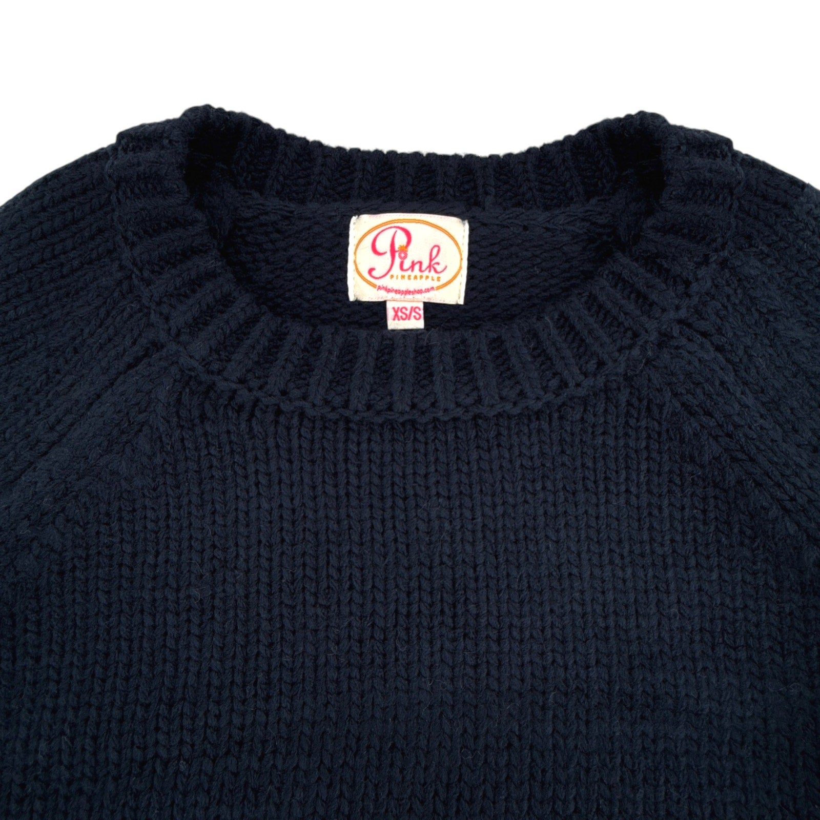 PINK PINEAPPLE Crop Vintage Acrylic Flag Sweater in Navy XS/S Pink Pineapple