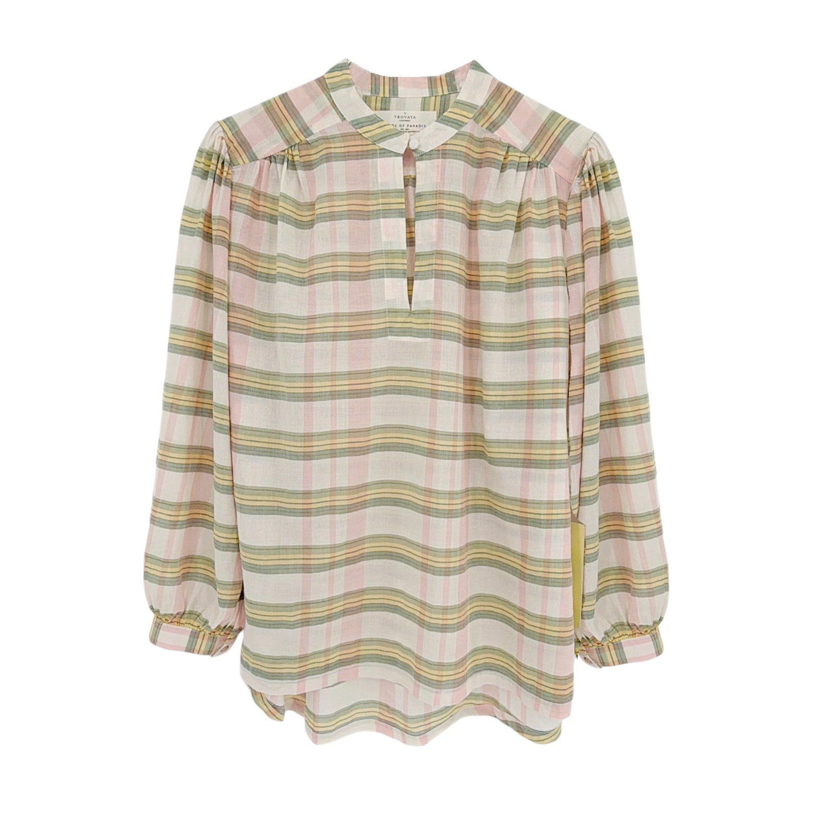 BIRDS of PARADIS by TROVATA Bailey Blouse in Pomelo Plaid M Birds of Paradis by Trovata
