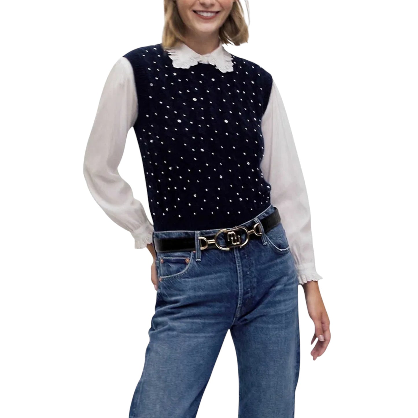 MAJE Maela Embellished Sweater Vest in Marine 3|L