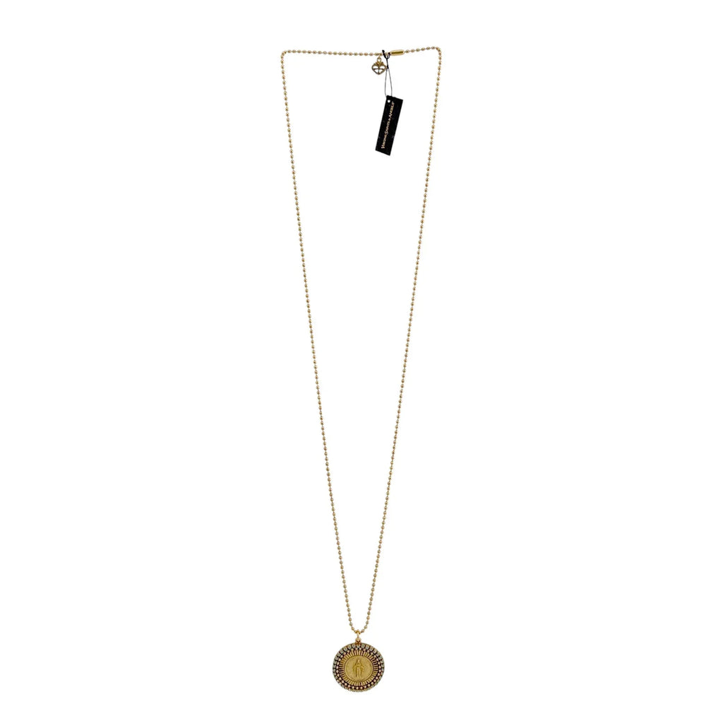 VIRGINS SAINTS & ANGELS VSA Disco Virgin Charm Necklace in Gold & Pacific Opal - flyKAMP