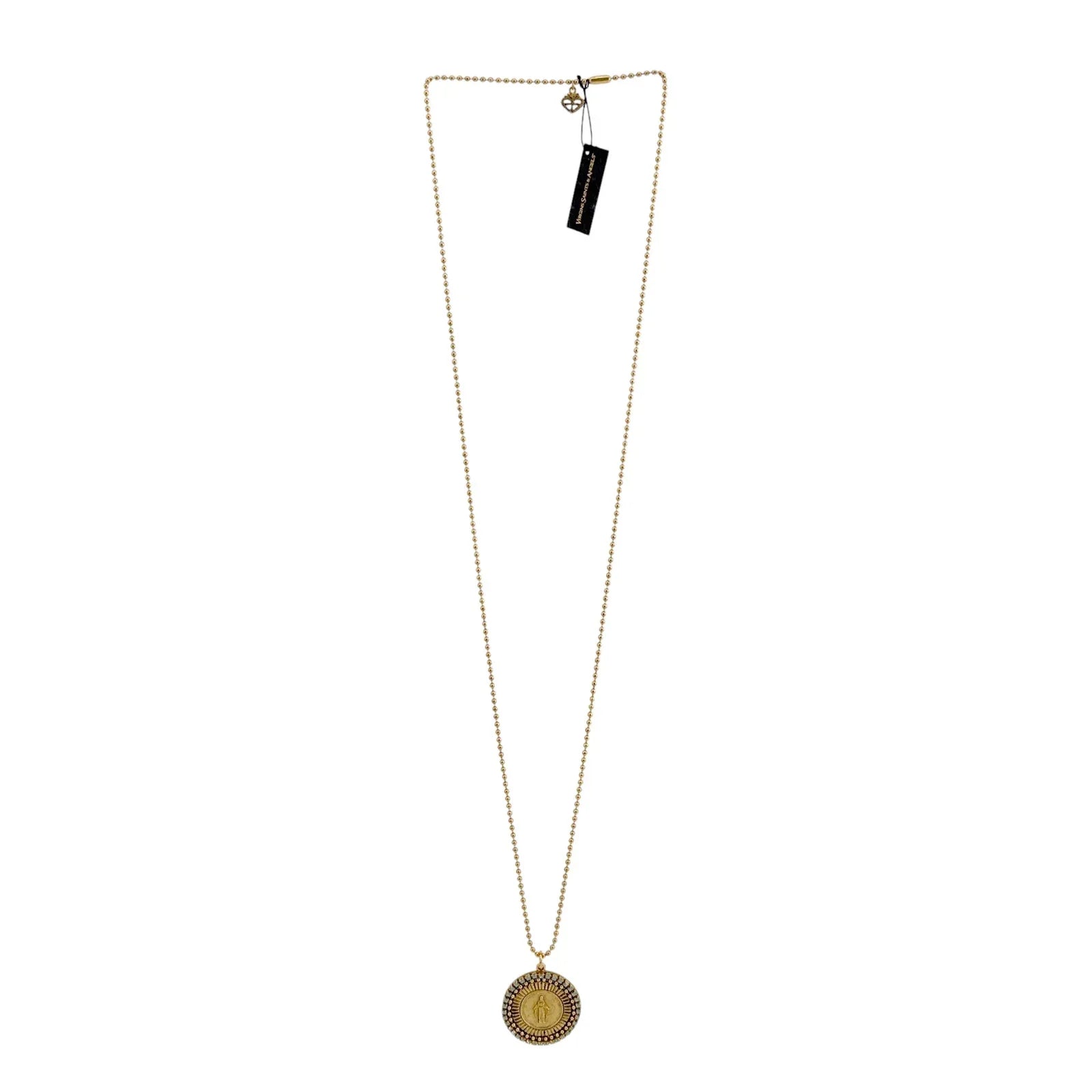 VIRGINS SAINTS & ANGELS VSA Disco Virgin Charm Necklace in Gold & Pacific Opal - flyKAMP