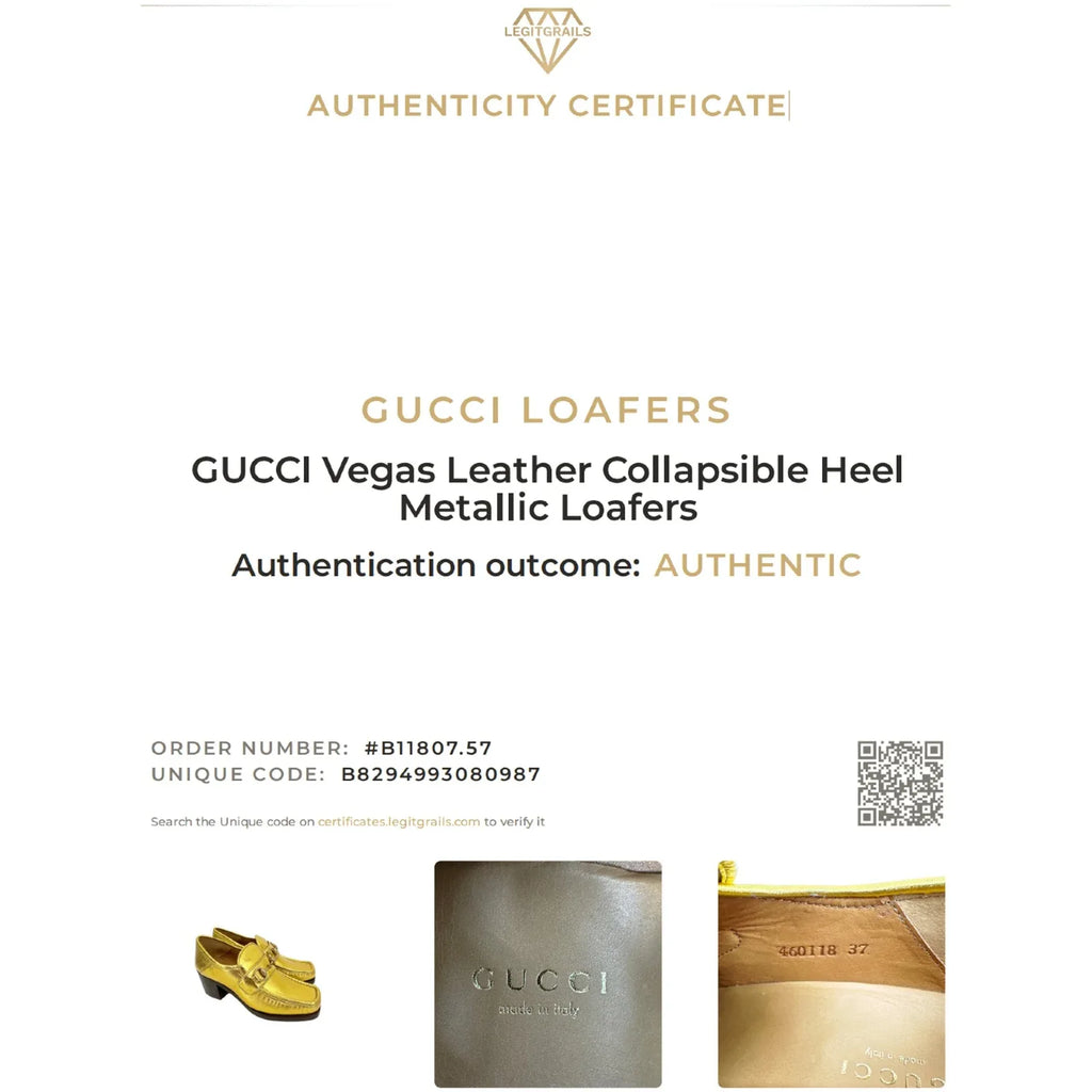 GUCCI Vegas Horsebit Collapsible Heel Metallic Leather Loafer 37 - flyKAMP