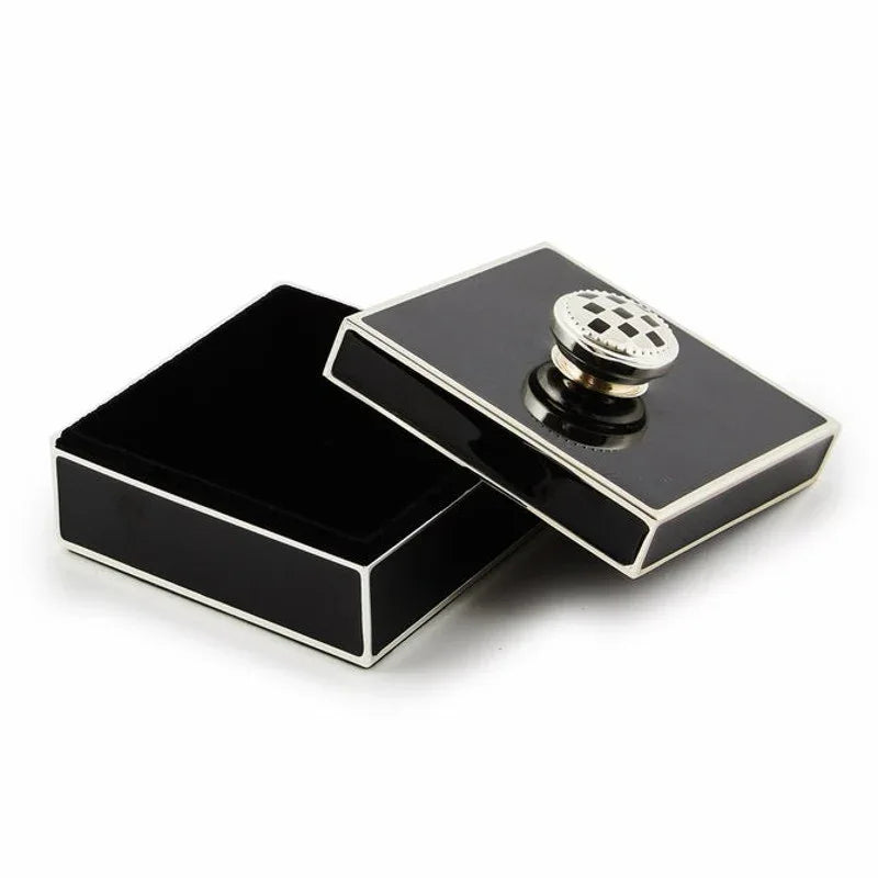 MACKENZIE-CHILDS Black Silver Plated Trinket Box with Check Knob - flyKAMP
