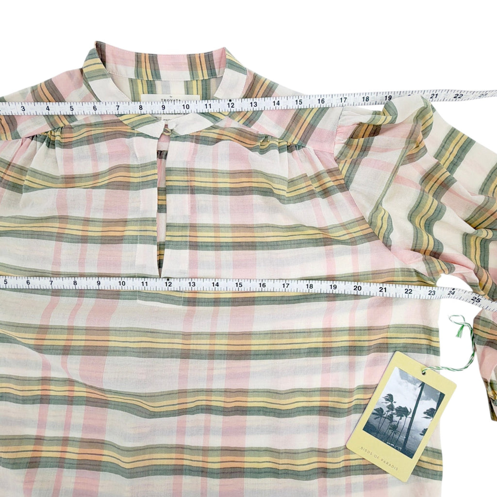 BIRDS of PARADIS by TROVATA Bailey Blouse in Pomelo Plaid M Birds of Paradis by Trovata