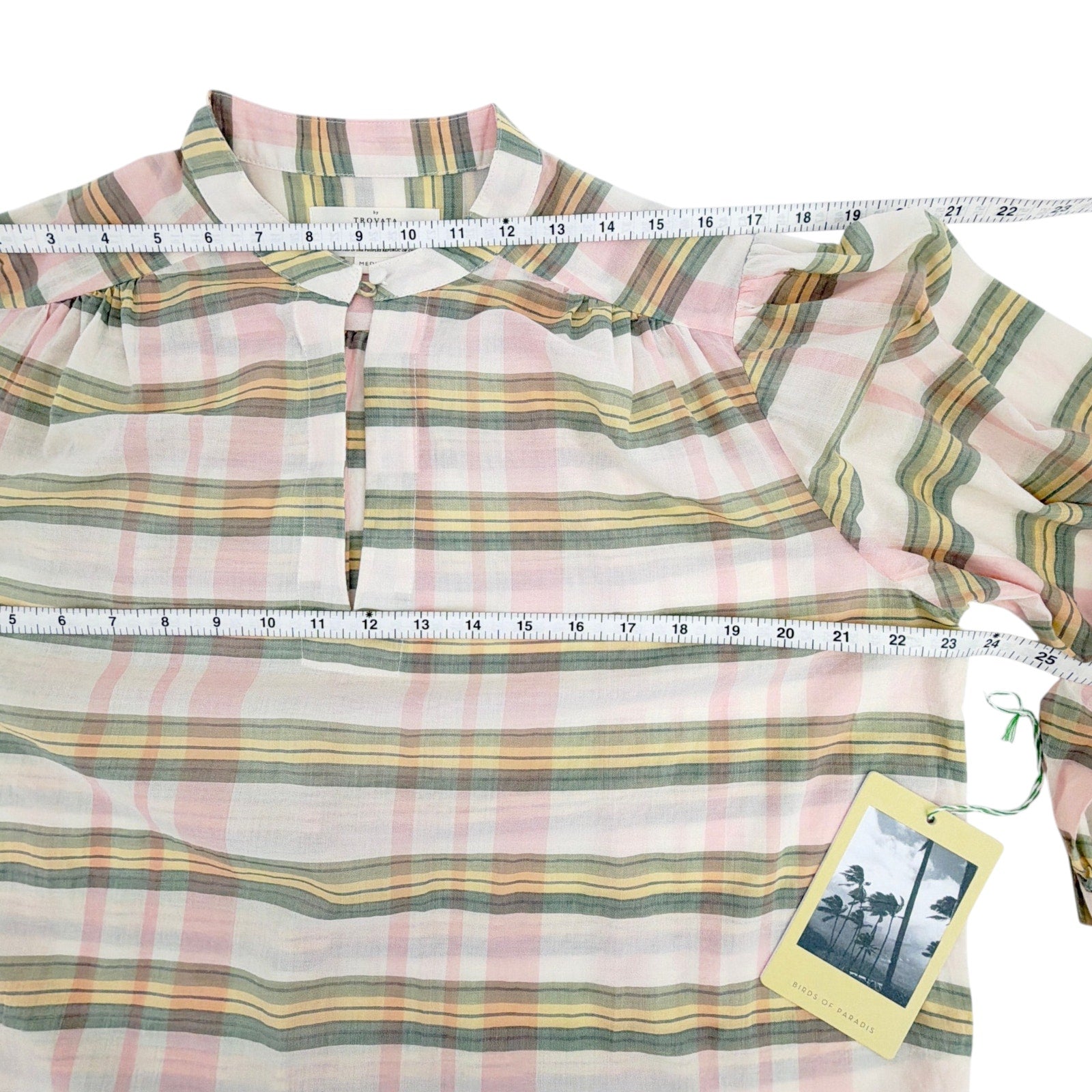 BIRDS of PARADIS by TROVATA Bailey Blouse in Pomelo Plaid M Birds of Paradis by Trovata