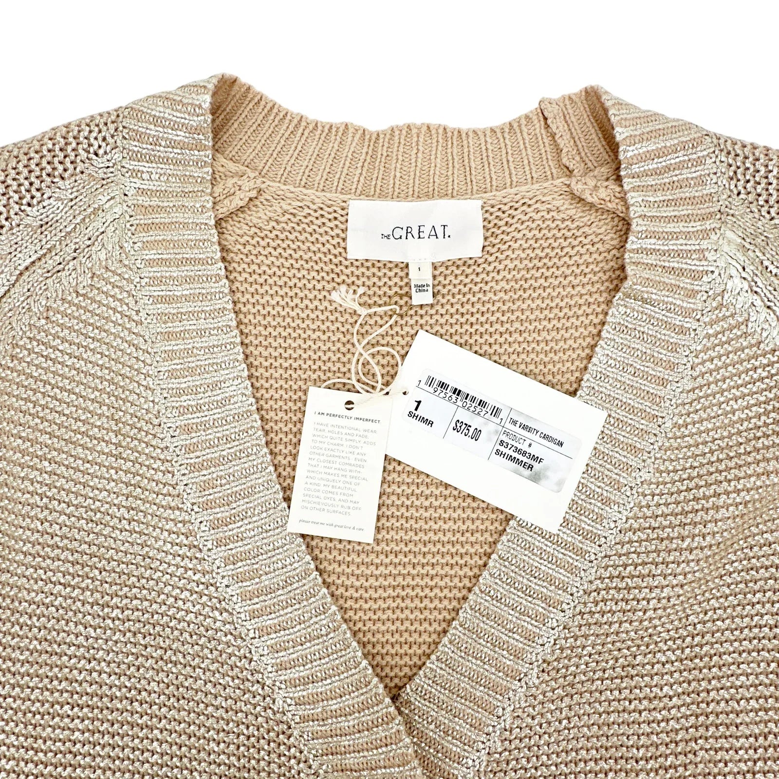THE GREAT. The Varsity Cardigan Gold Shimmer 1|S - flyKAMP