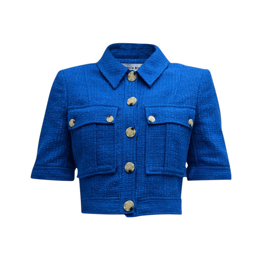 VERONICA BEARD Rosalina Cropped Tweed Jacket in Cobalt 12