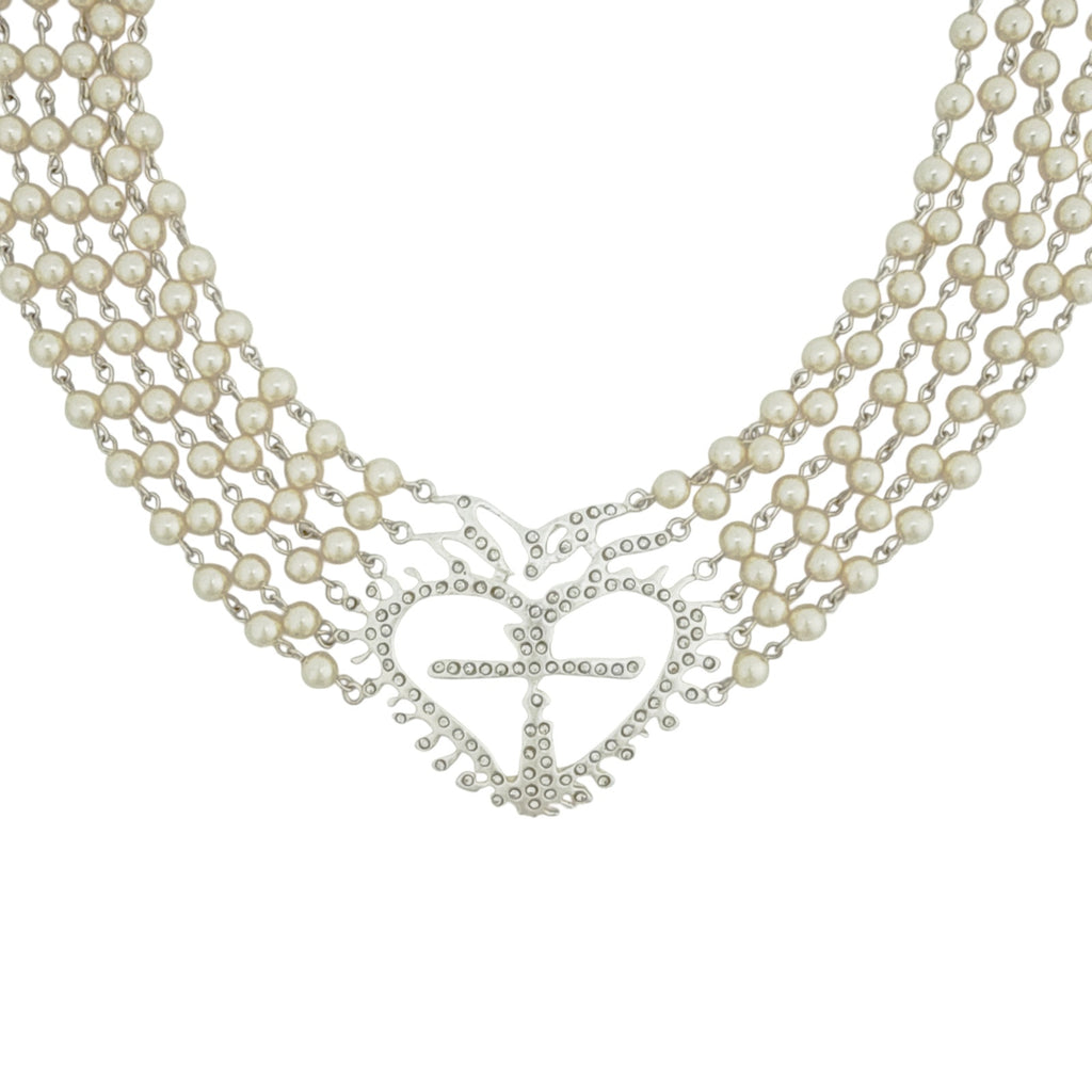 VIRGINS SAINTS & ANGELS VSA La Queen Collar Pearl & Silver 17.75" Virgins Saints & Angels