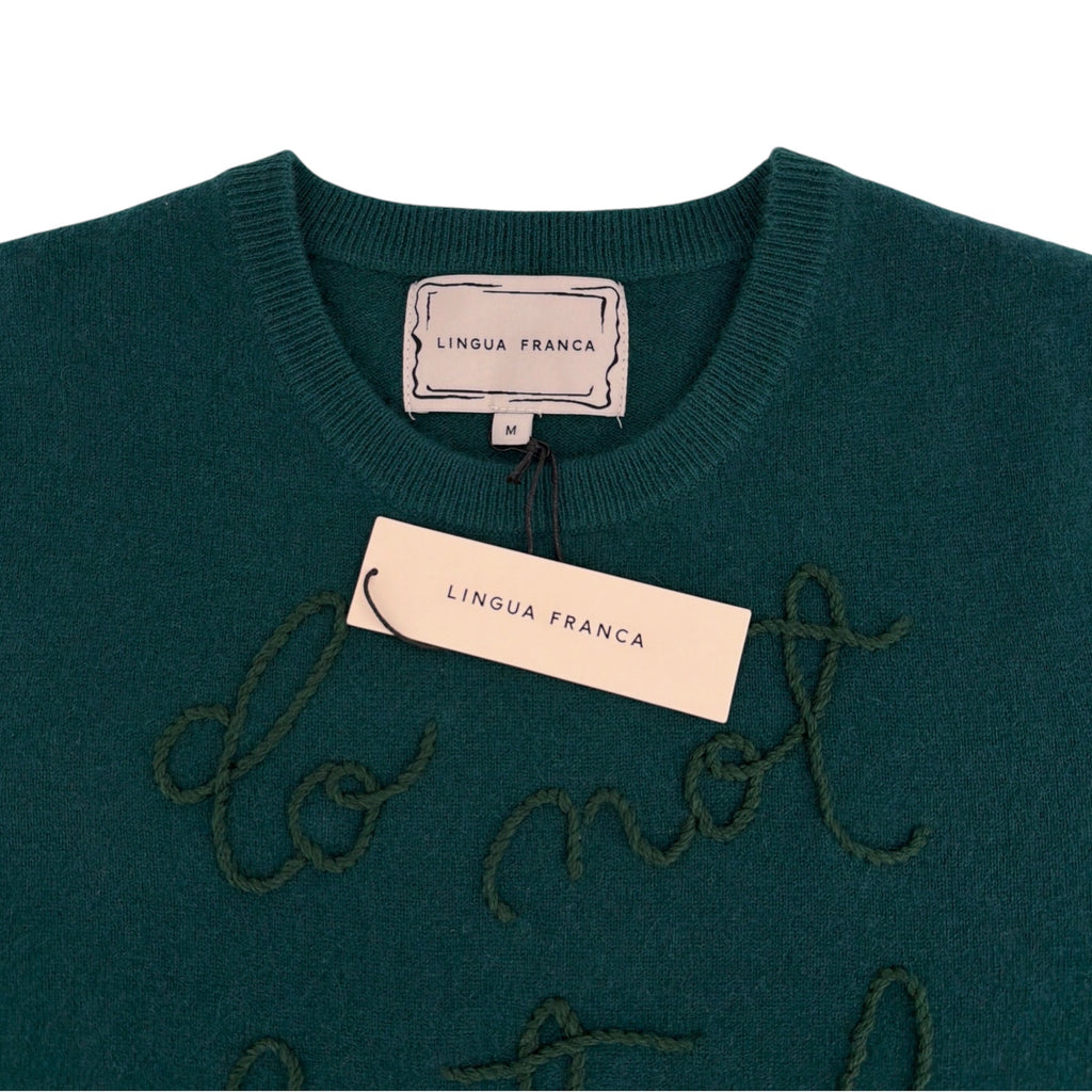 LINGUA FRANCA Do Not Disturb Cashmere Crewneck Sweater in Hunter M LINGUA FRANCA