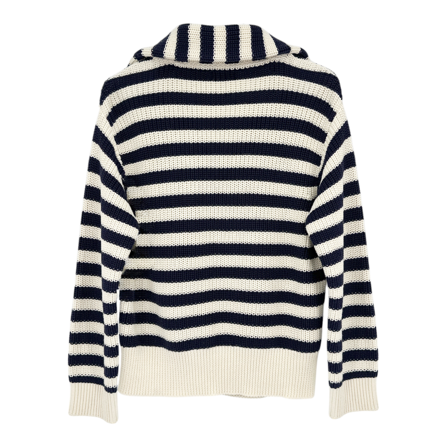 STAUD Alloy Striped Crocheted Cotton Sweater In Acid Cobalt XS
