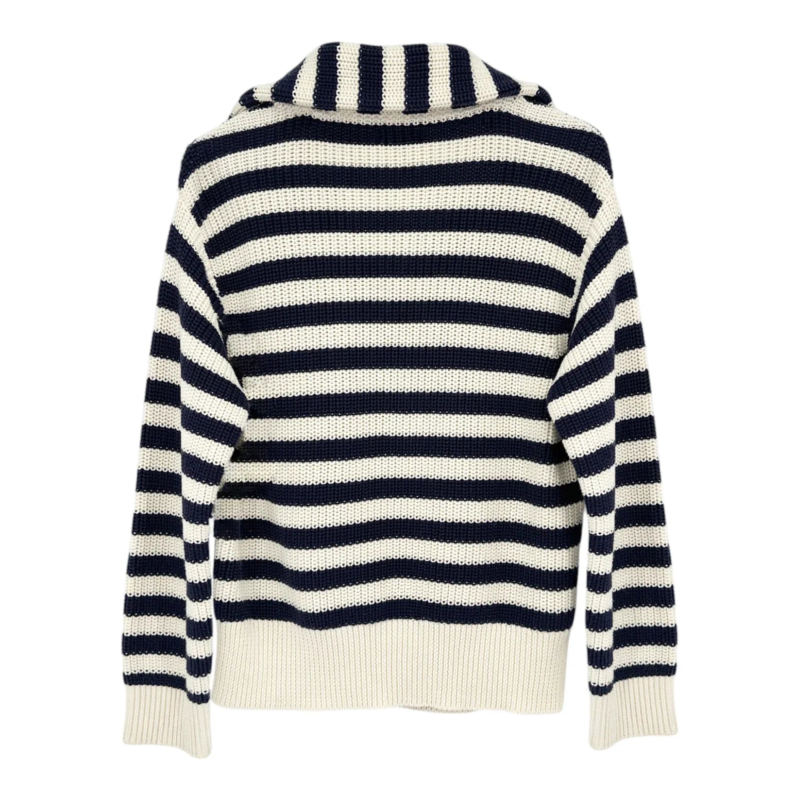 STAUD Alloy Striped Crocheted Cotton Sweater In Acid Cobalt XS - flyKAMP