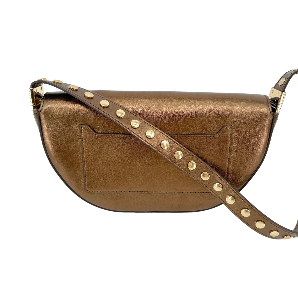 BURBERRY Small Metallic Leather Olympia Shoulder Bag in Bronze - flyKAMP