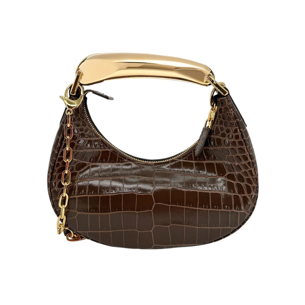 TOM FORD Calfskin Crocodile Embossed Mini Bianca Hobo Chestnut - flyKAMP