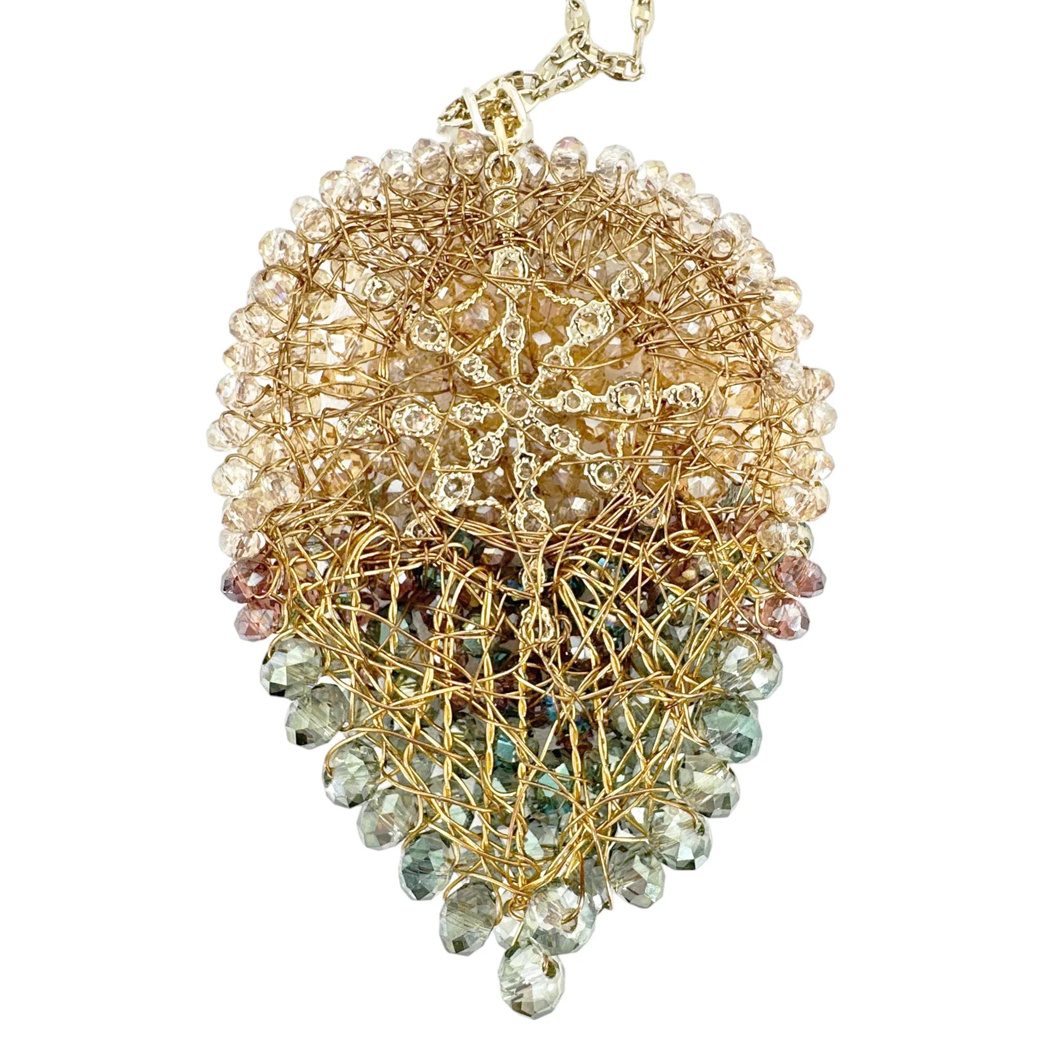 THEIA Jewelry Long Leaf Drop Pendant Necklace in Gold Green - flyKAMP