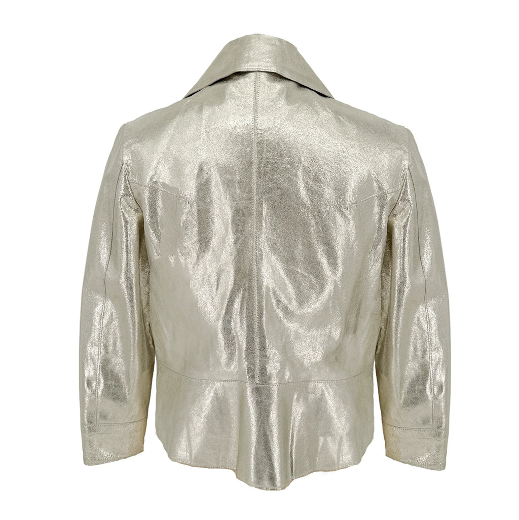 ROBERT RODRIGUEZ Metallic Leather Jacket in Gold 10|M - flyKAMP