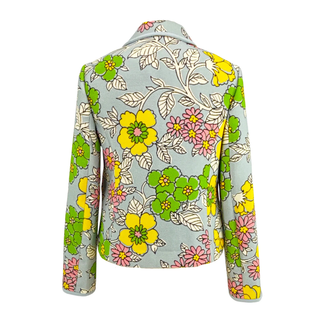 TORY BURCH Wallpaper Floral Twill Crepe Jacket in Blue Wallpaper Floral 2 - flyKAMP