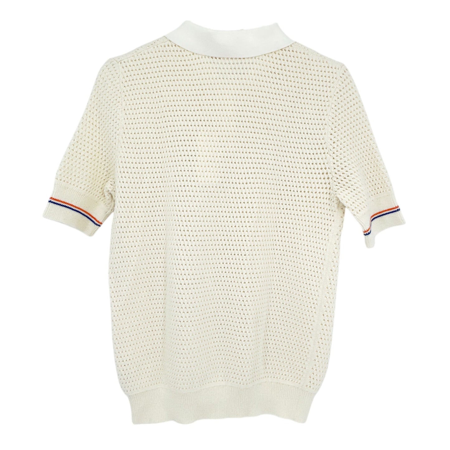 TORY BURCH Mesh Polo Sweater in White L