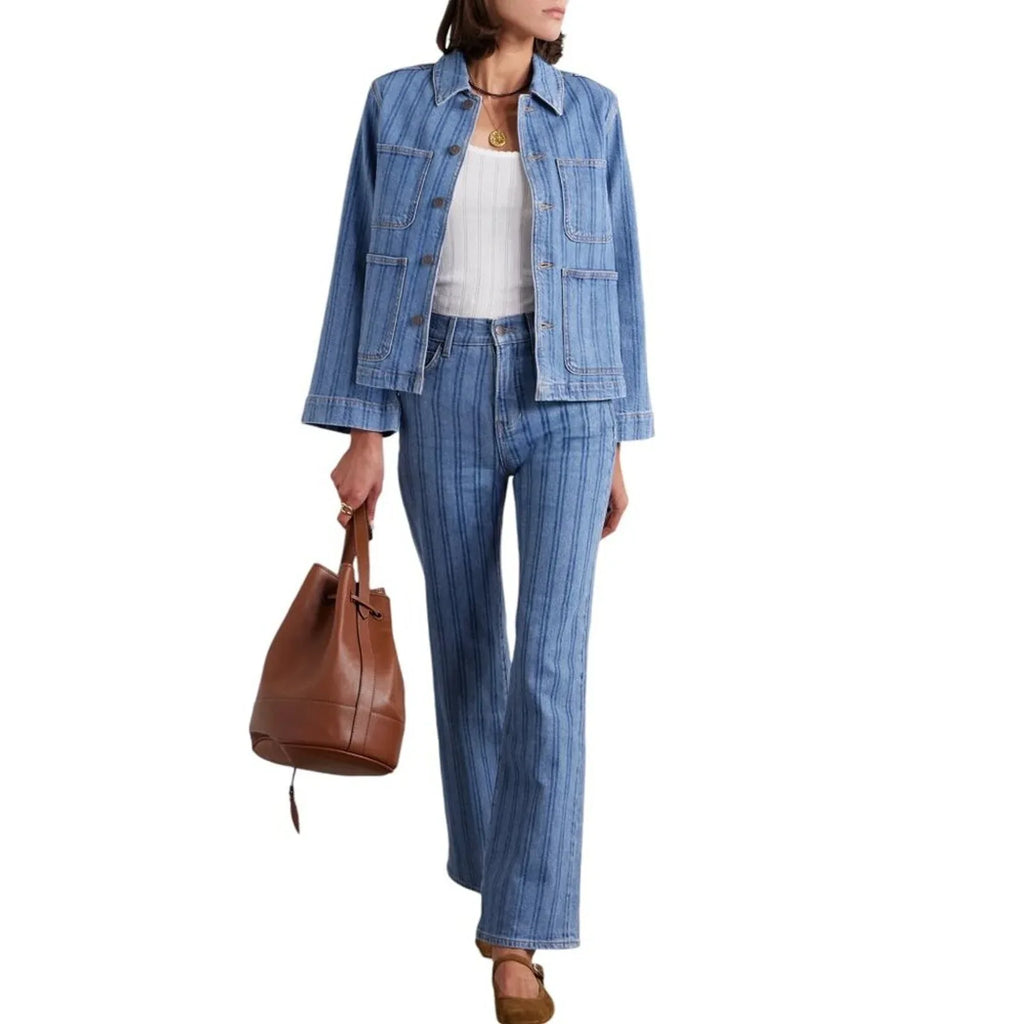 VERONICA BEARD Crosbie Striped Loafer Length Wide Leg Jean 24 - flyKAMP