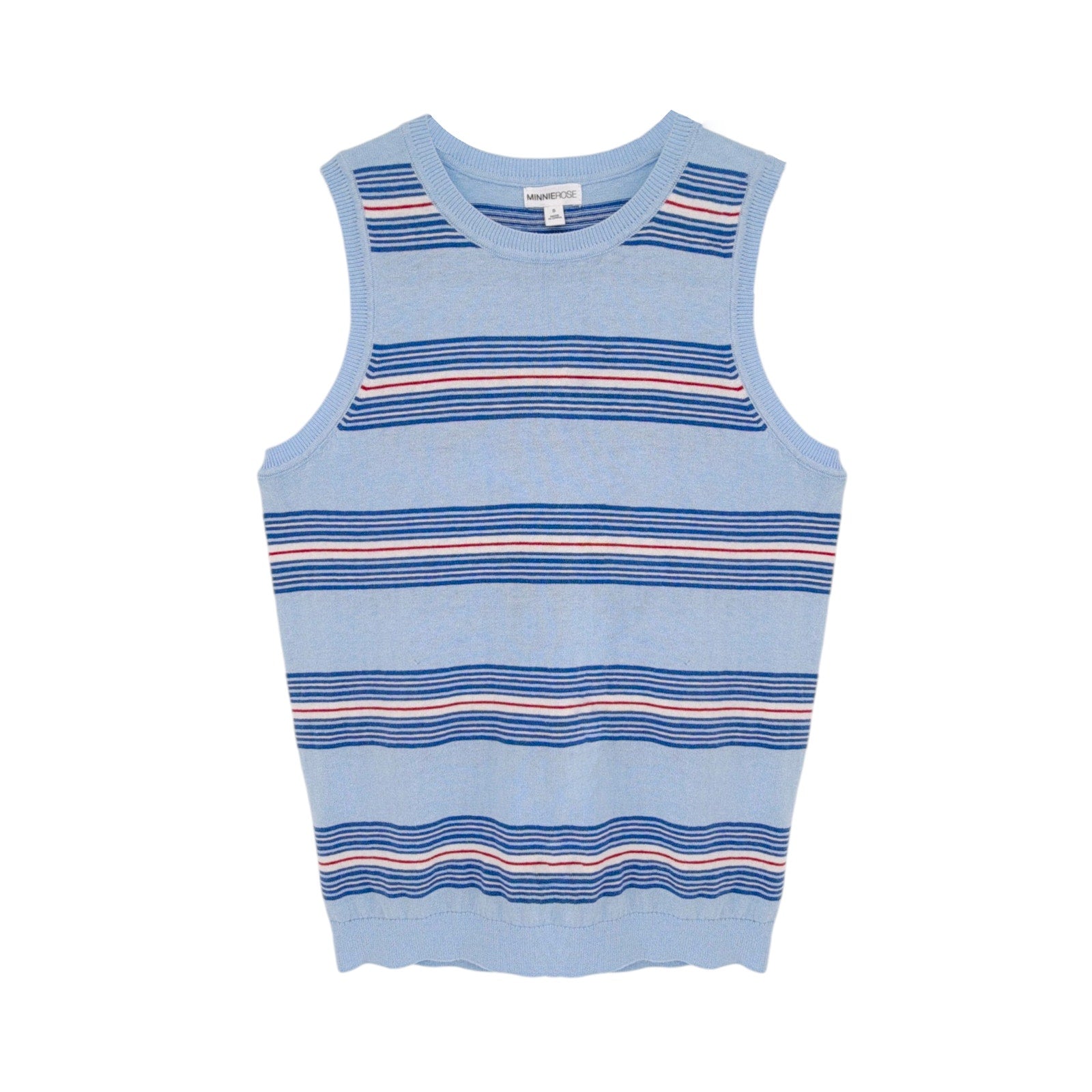 MINNIE ROSE Cotton Cashmere Striped Crew Neck Tank in Sky Blue Combo S Minnie Rose